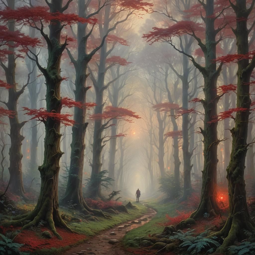 Ethereal Forest with Whispering Trees and Skinwalker