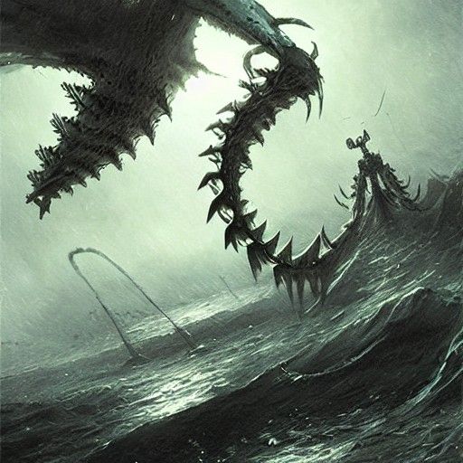 Skeletal Kyogre in Gothic Horror Style