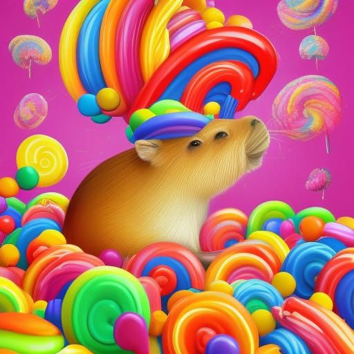 Candy Capybara Digital Illustration in Postmodern Style