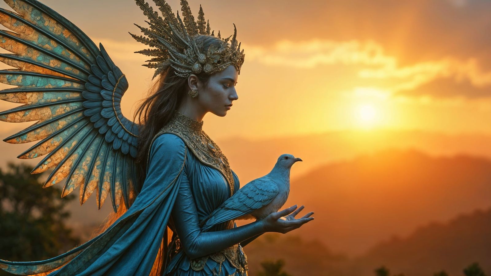 Divine Goddess in Epic Fantasy Landscape