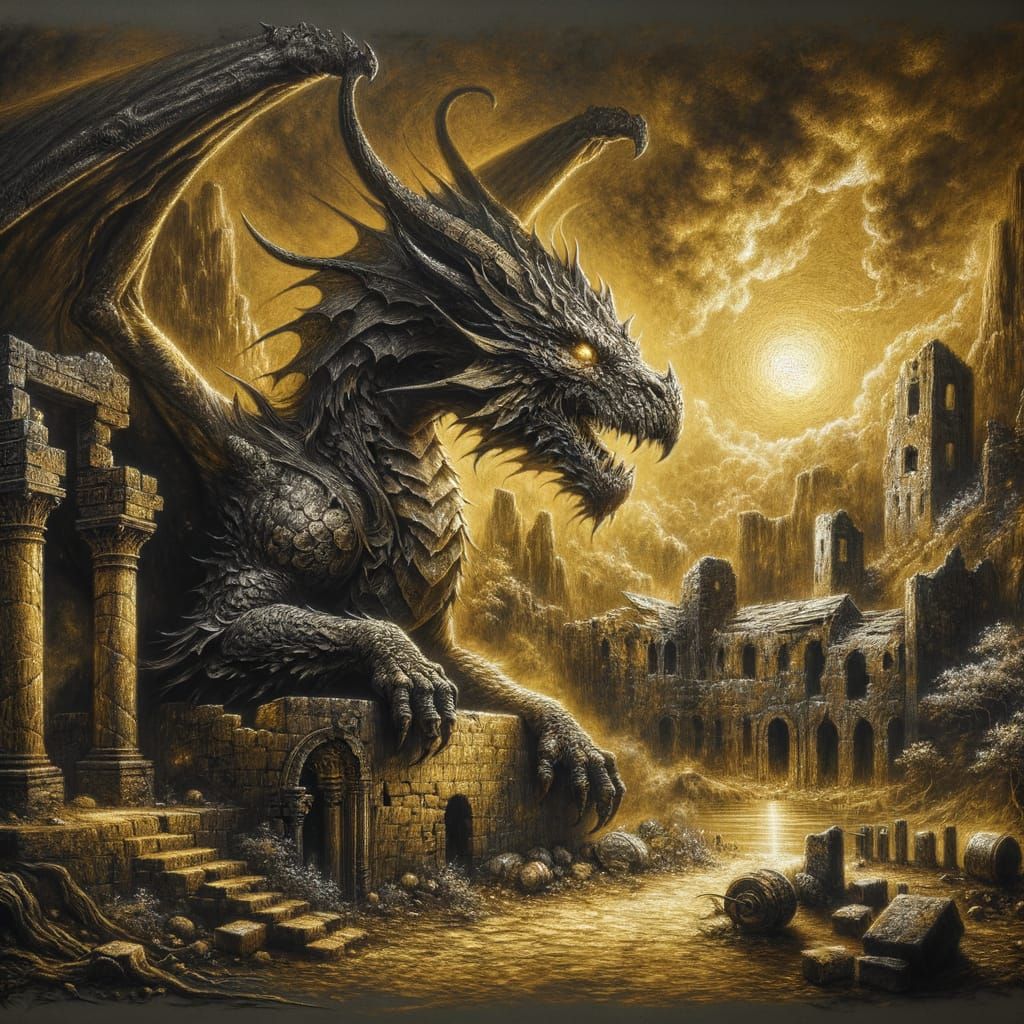 Dragon's Vigil: Charcoal Guardian of Bygone Village