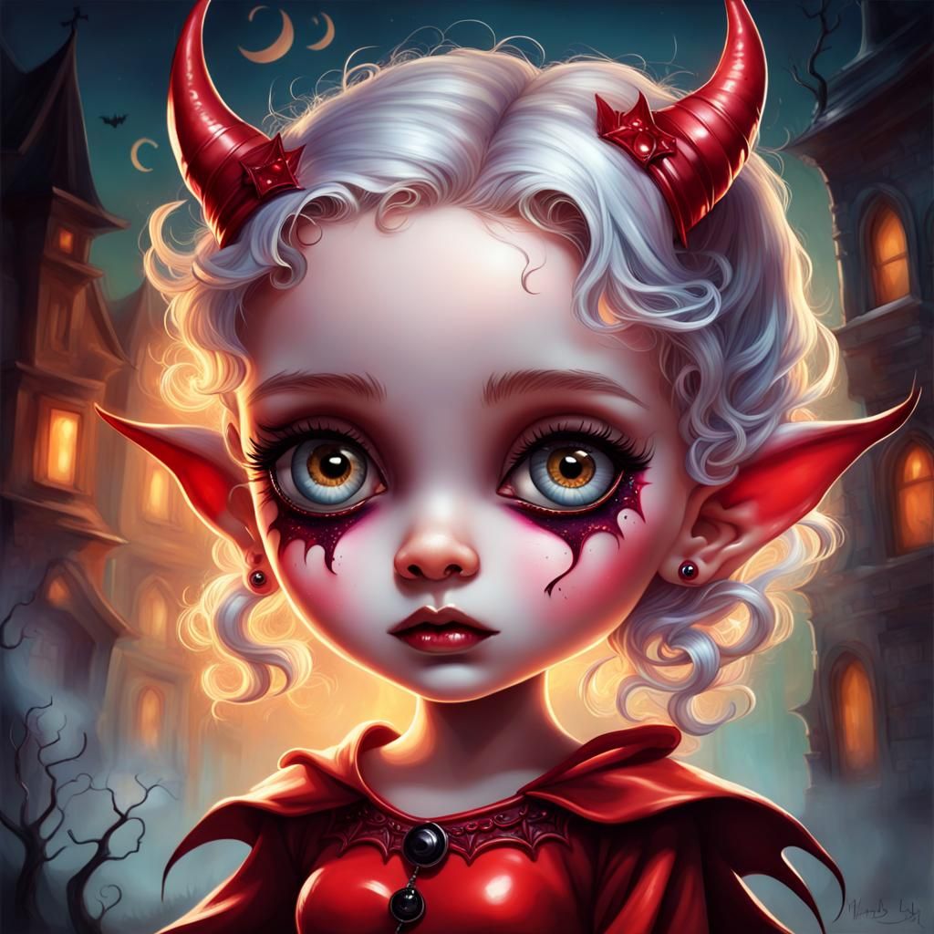Halloween Devil Girl in Storybook Fantasy Style