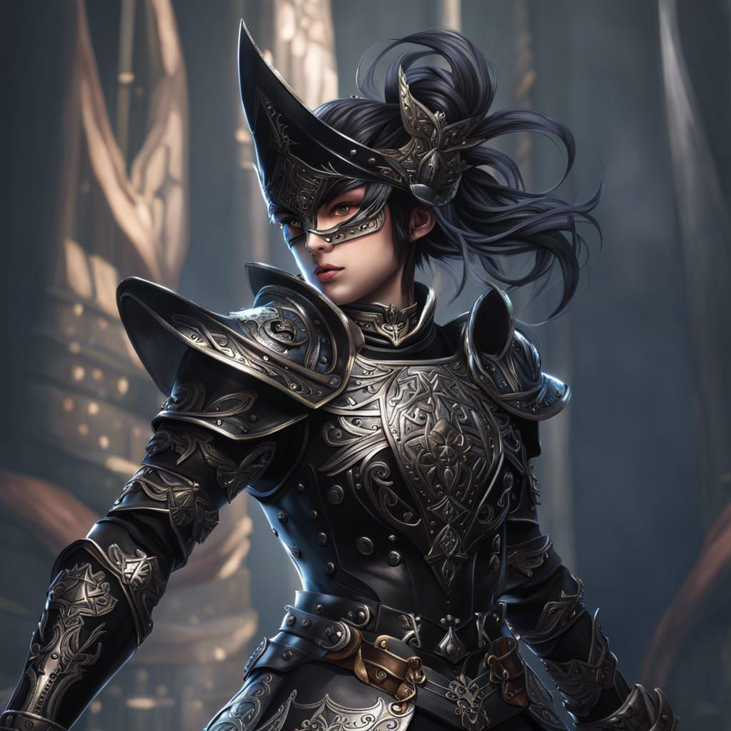 Anime Magical Knight in Black Armor Portrait