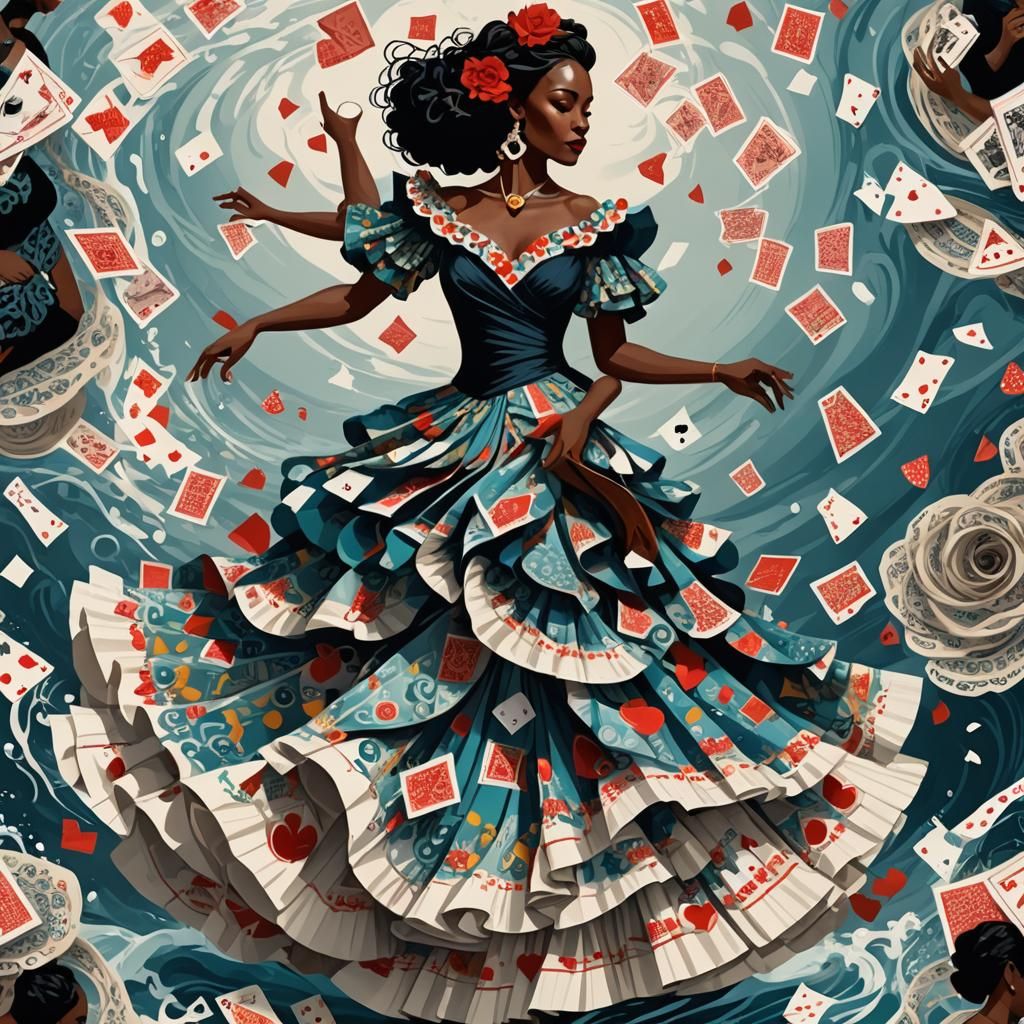 Flamenco Dancer's Card Dress Creates Mystical Sea