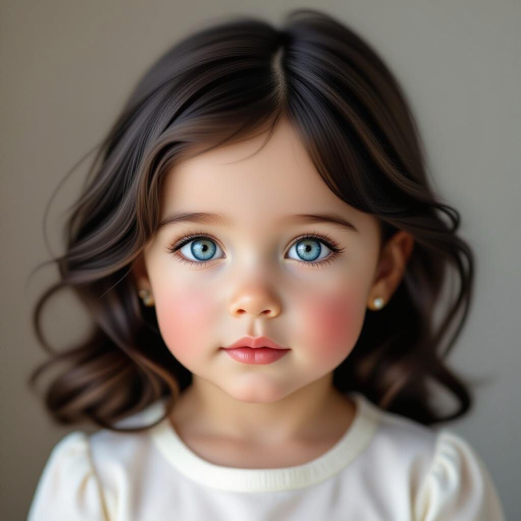 Lifelike 3-Year-Old Girl with Black Hair and Blue Eyes