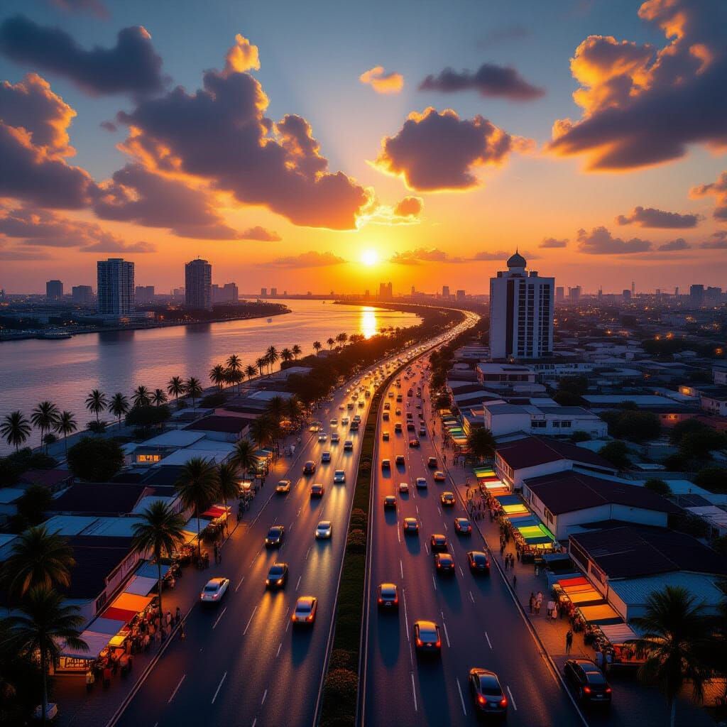 Port Harcourt City Aerial Sunset View in Hyper-Realistic Sty...