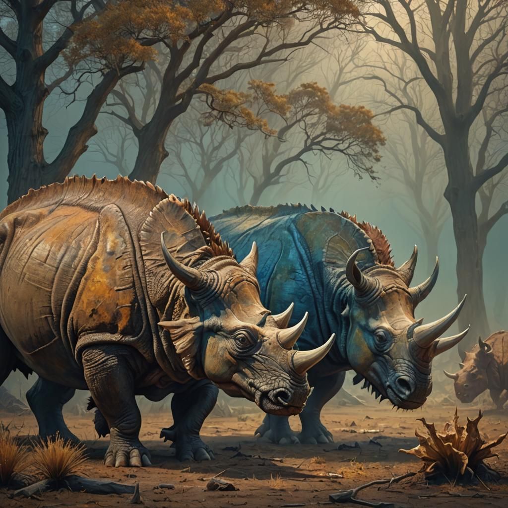 Surreal Bison-Triceratops Hybrid in Rich Earthy Tones