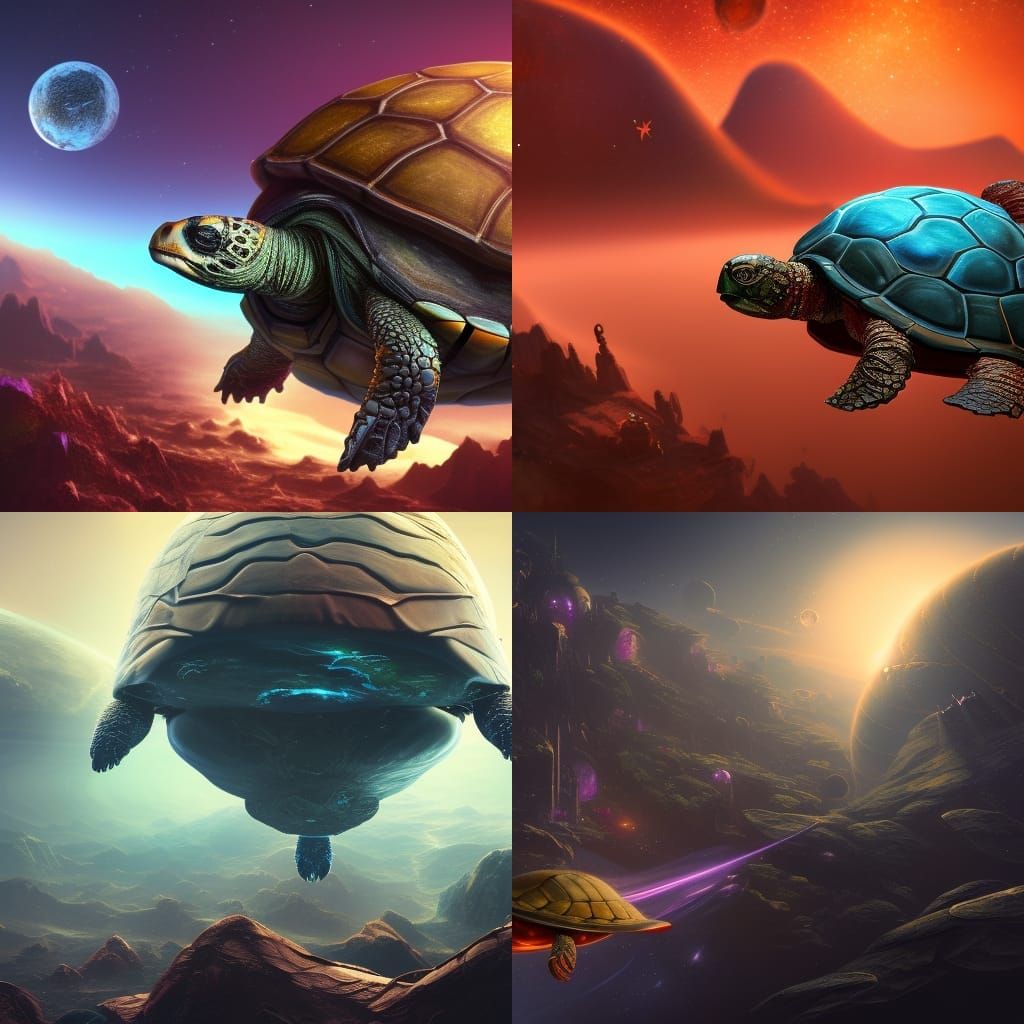 City in Space on a Turtle: Detailed Matte Painting