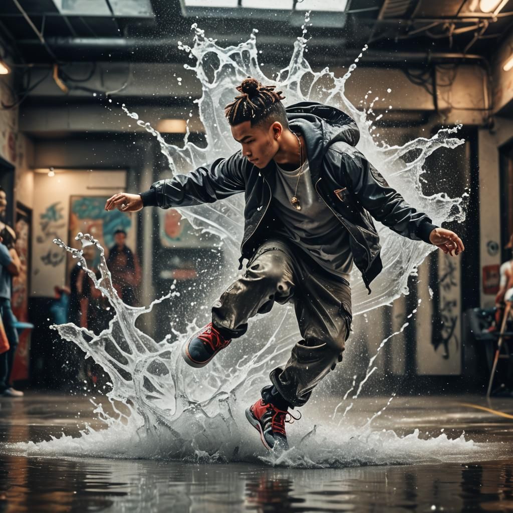Hyperrealistic Break Dancer in Water Jet