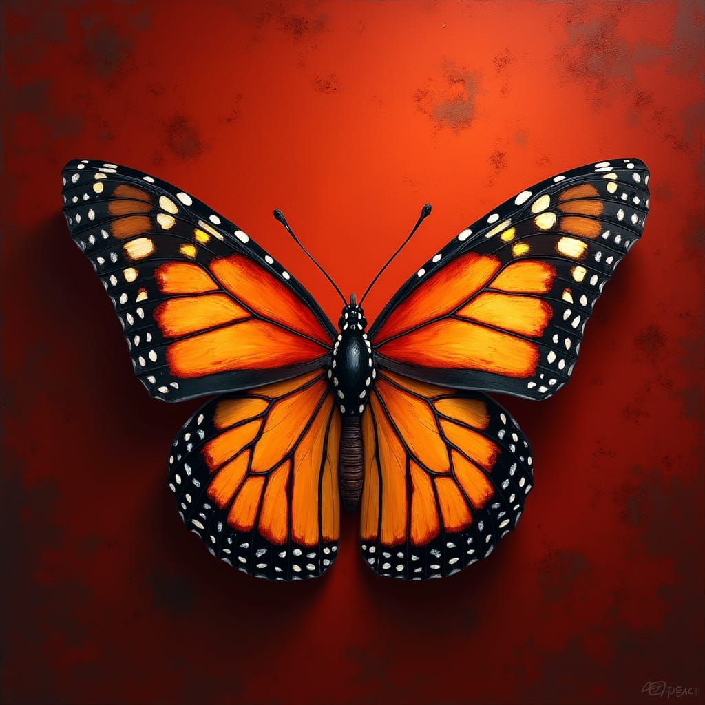 Fantastical Monarch Butterfly on Luxurious Red Velvet