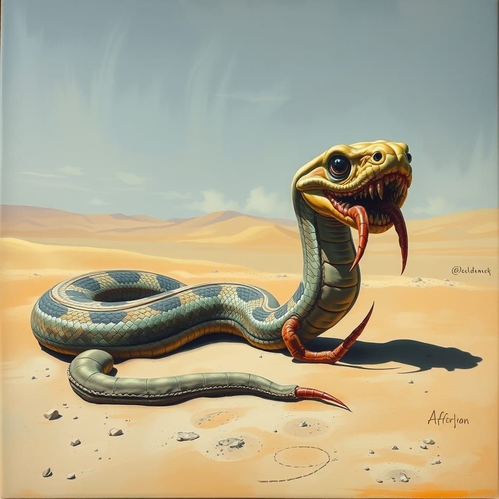 Bizarre disgusting alien snake-like creature slithering on t...