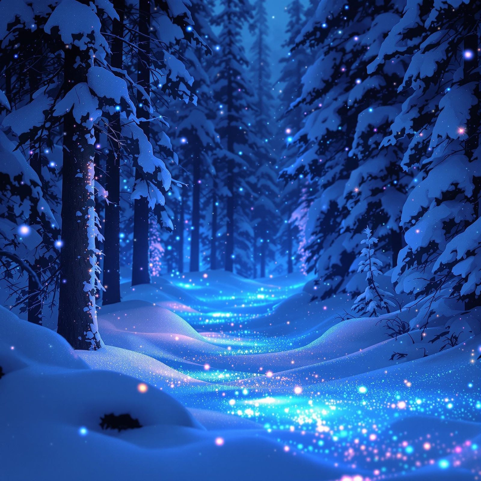 Neon Blue Bioluminescent Forest at Night
