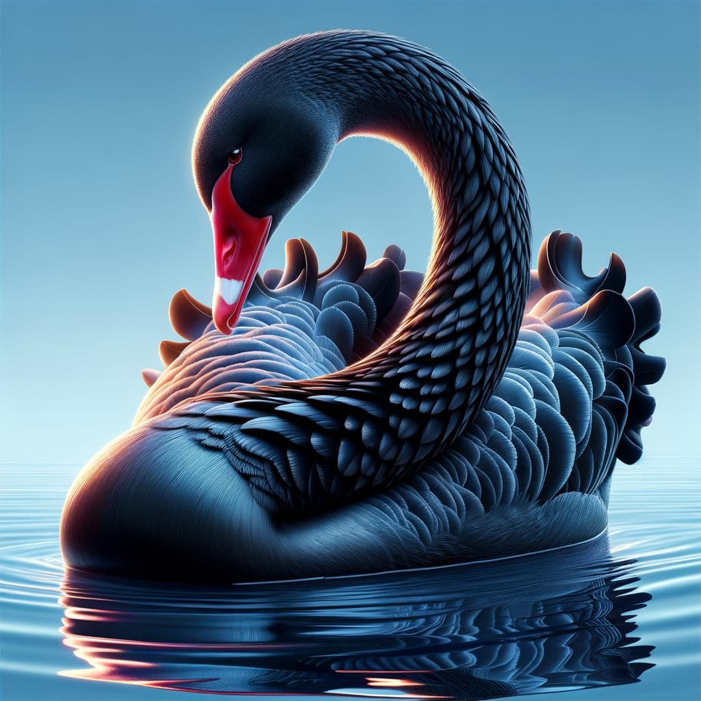 Elegant Black Swan Glides on Calm Blue Waters
