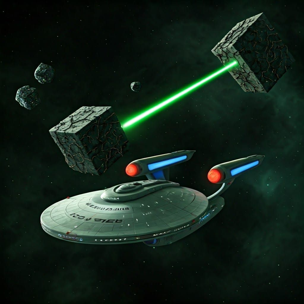 Borg Cubes attacking the Starship Voyager