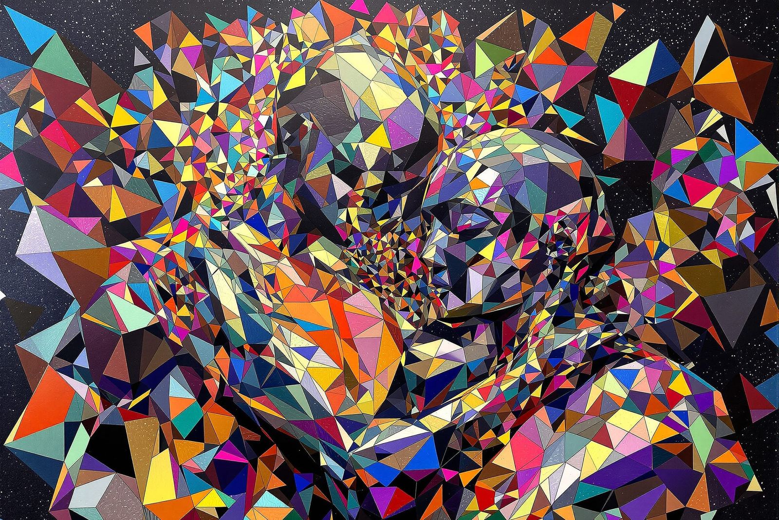 Androgynous Figures Embracing with Mystical Cubes