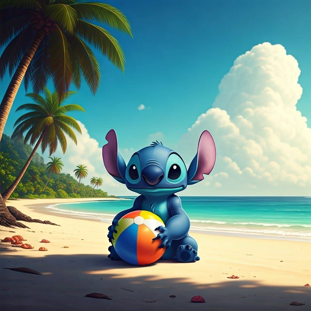 Stitch's Beach Day: A Matte Painting in Fantasy Style