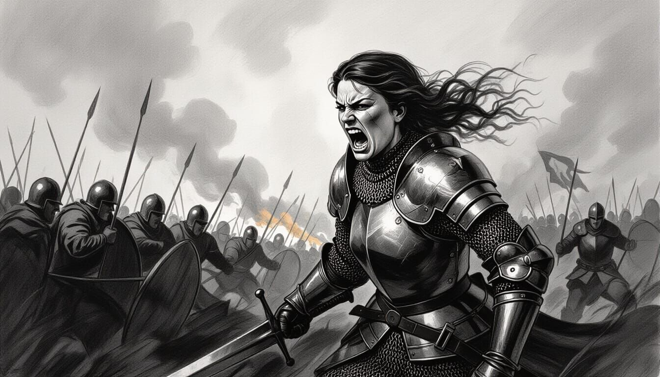 Knight Leads Troops in Battle Drawing