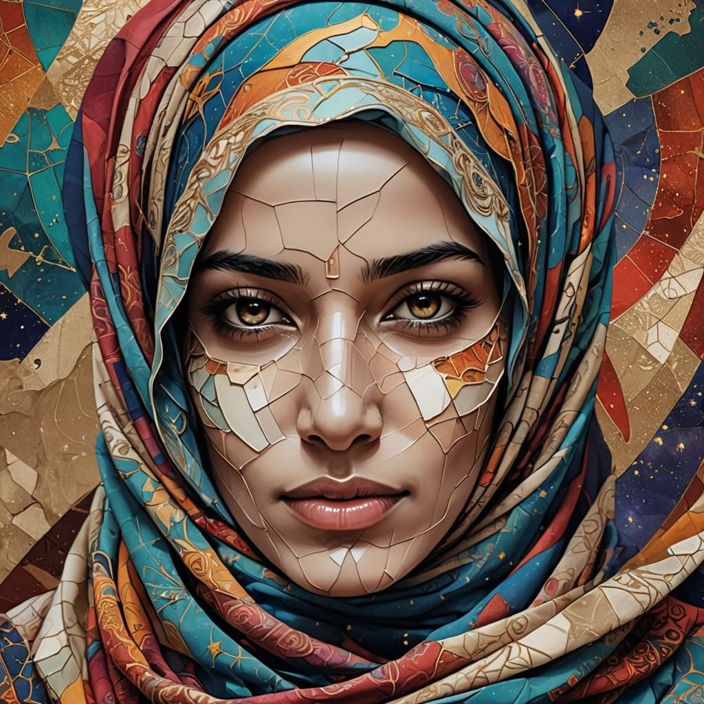 Ethereal Hijab Portrait with Celestial Details