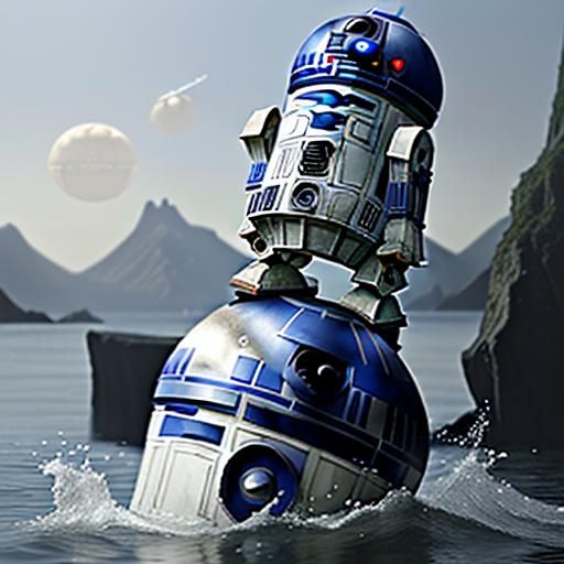 R2-D2 projecting lost Jedi on the water