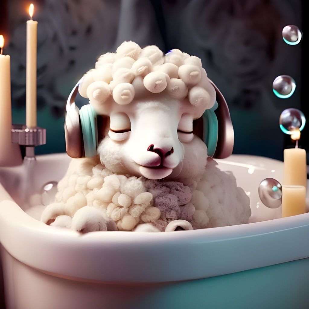Cute Baby Sheep Relaxing in Bubble Bath