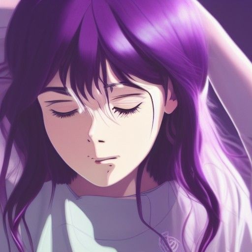 Girl with Purple Hair in Anime Key Visual Style