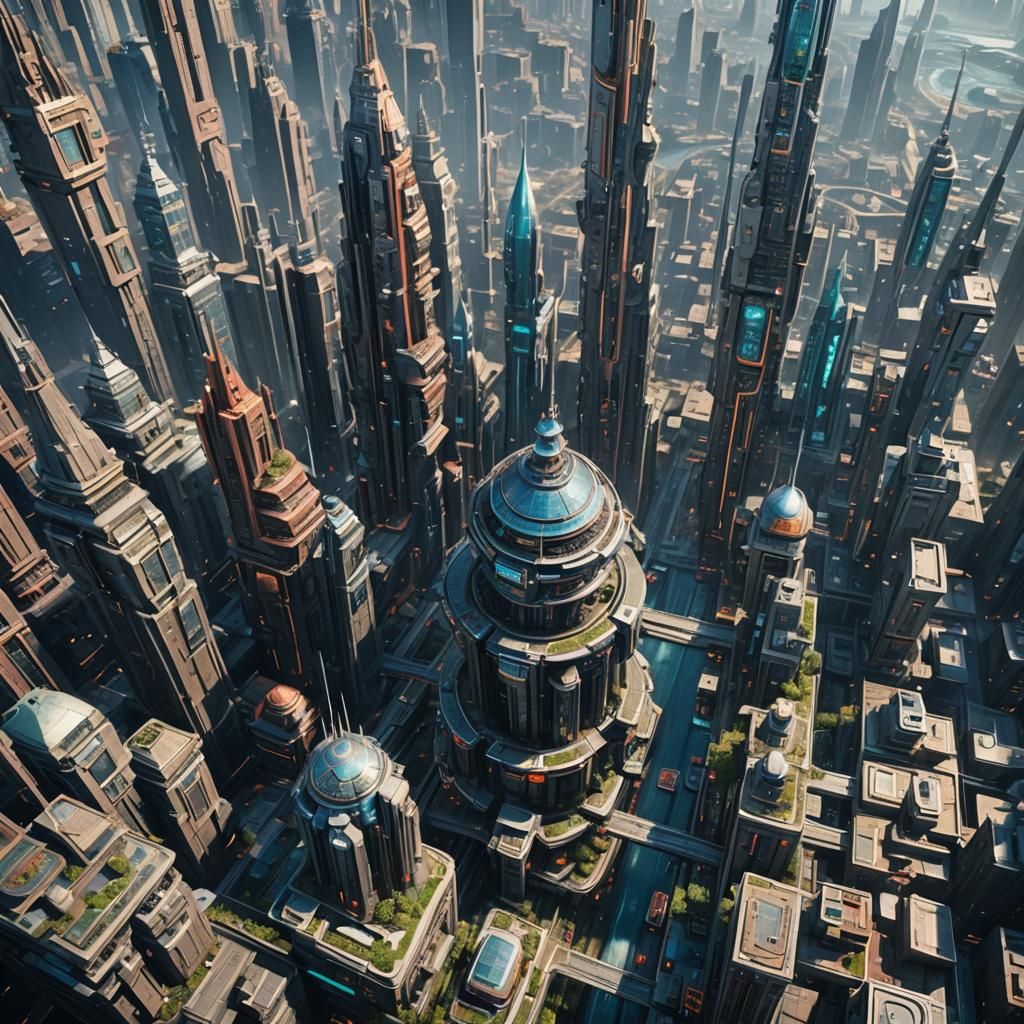 Futuristic Flying City in Detailed Matte Painting