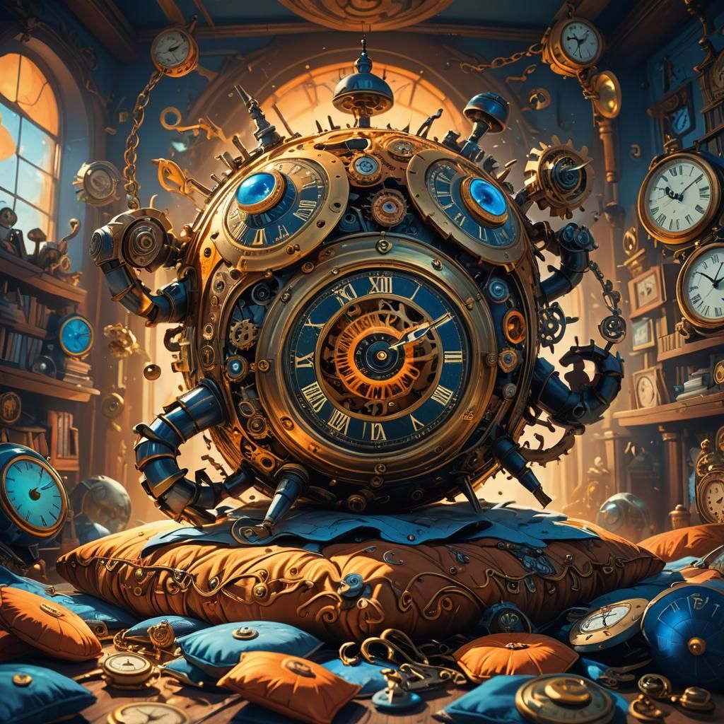 Angry Cushion Attacks Alarm Clock in Fantasy Room