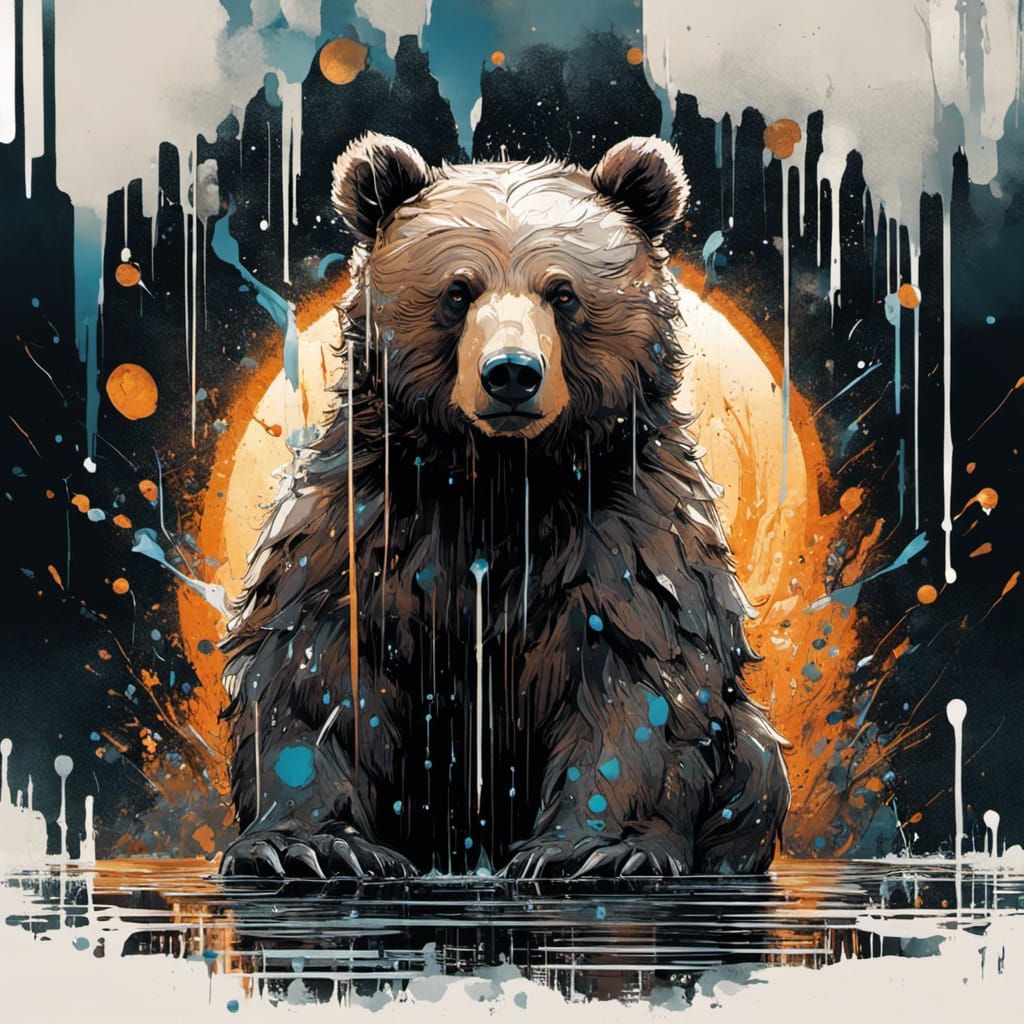 Glowing-Eyed Bear Cub in Stormy Jungle