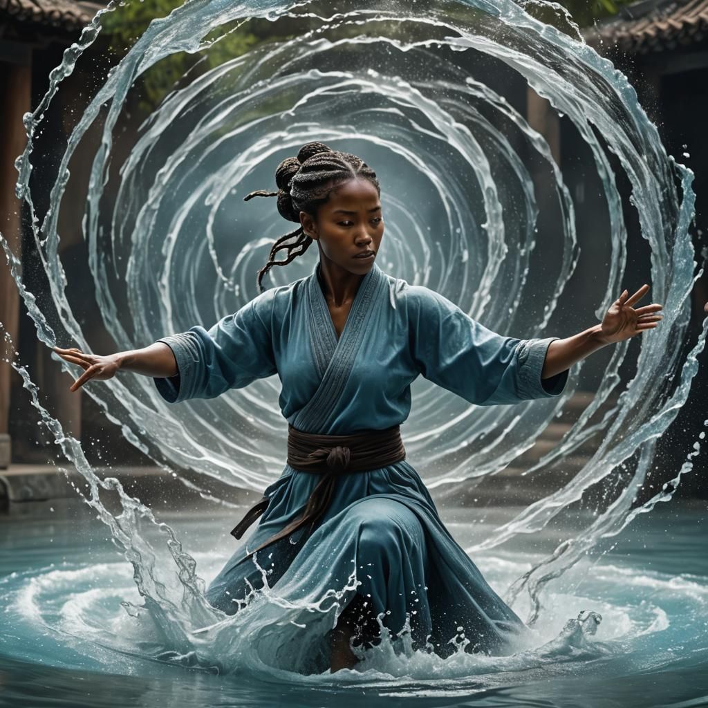 Melanated Water Bender in Hyperrealistic Detail