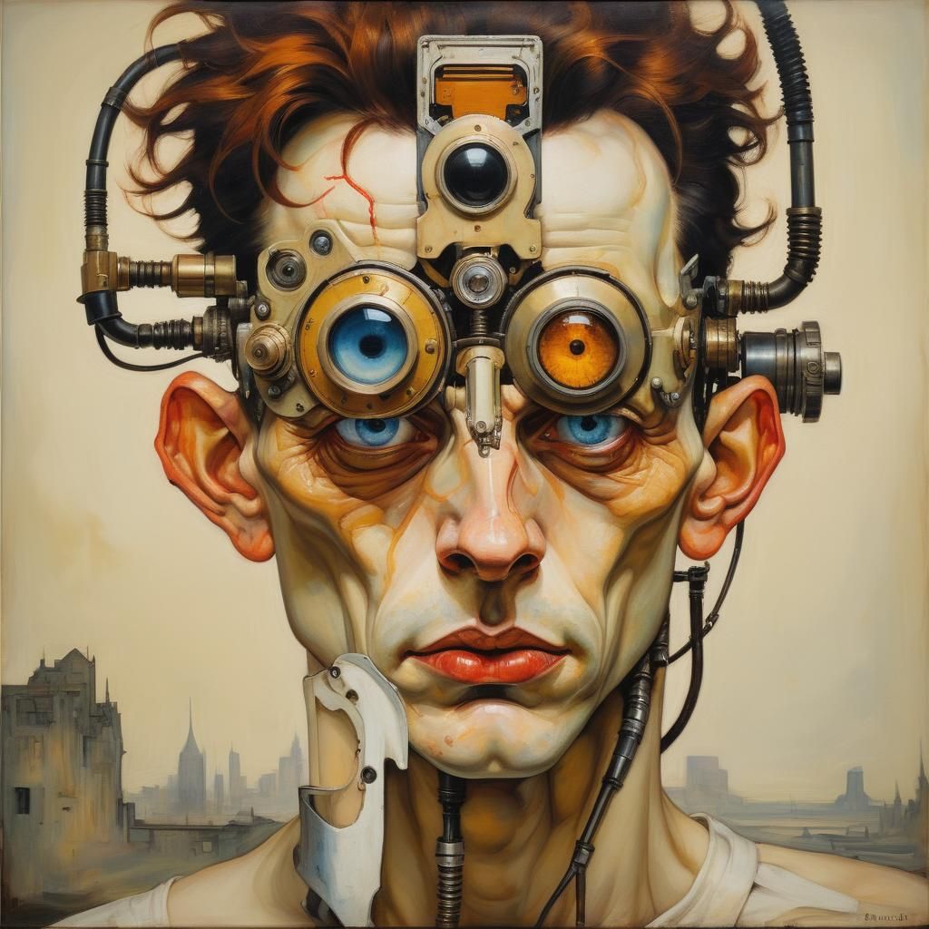 Bionic Eye Portrait: Dieselpunk Oil Painting