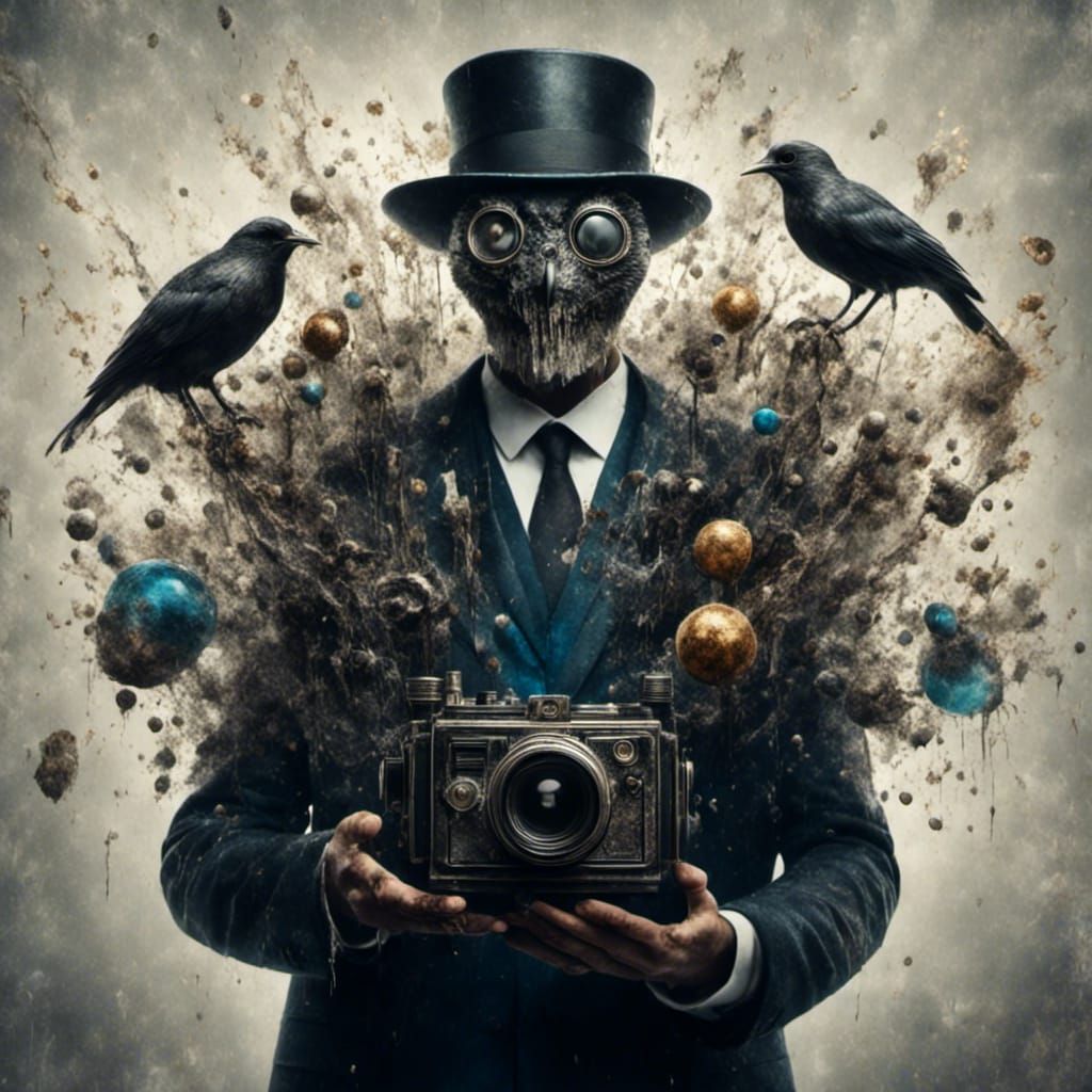 Camera Head Person with Plungers in Macabre Style