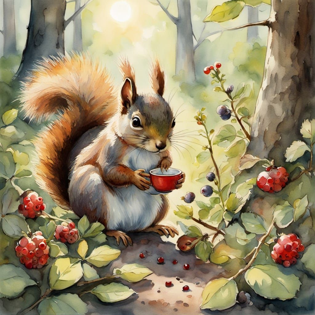 Woodland Whimsy: A Sun-Dappled Tea Party in Watercolor