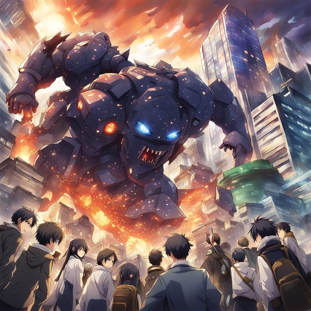 Giant Insect Attack on City in Anime Style