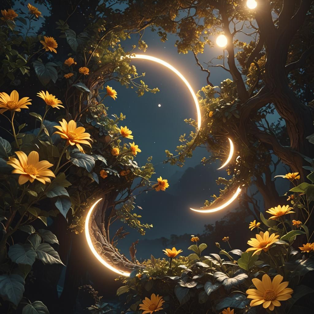 Luminous Sun-Moon 3D Shape in Digital Matte Painting