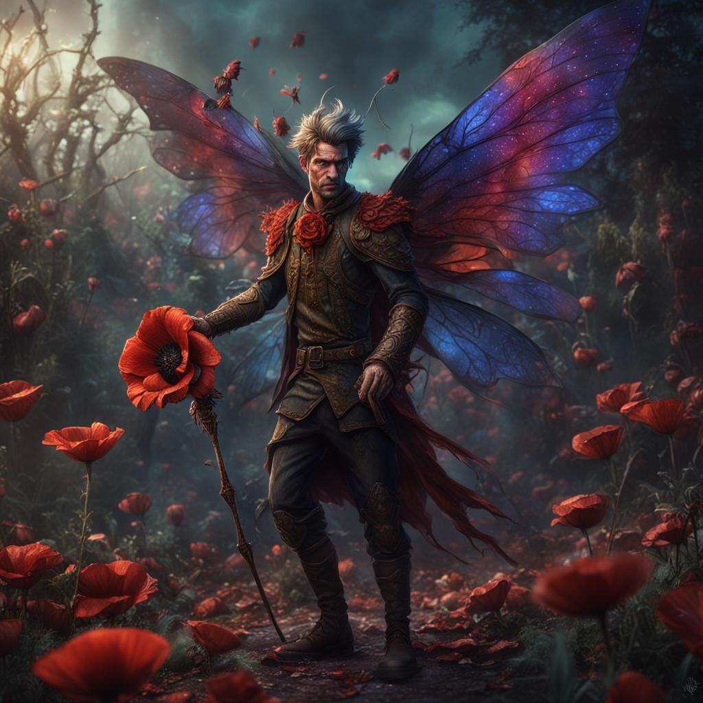 Fantastical Male Faerie Called Poppycock in Detailed Paintin...