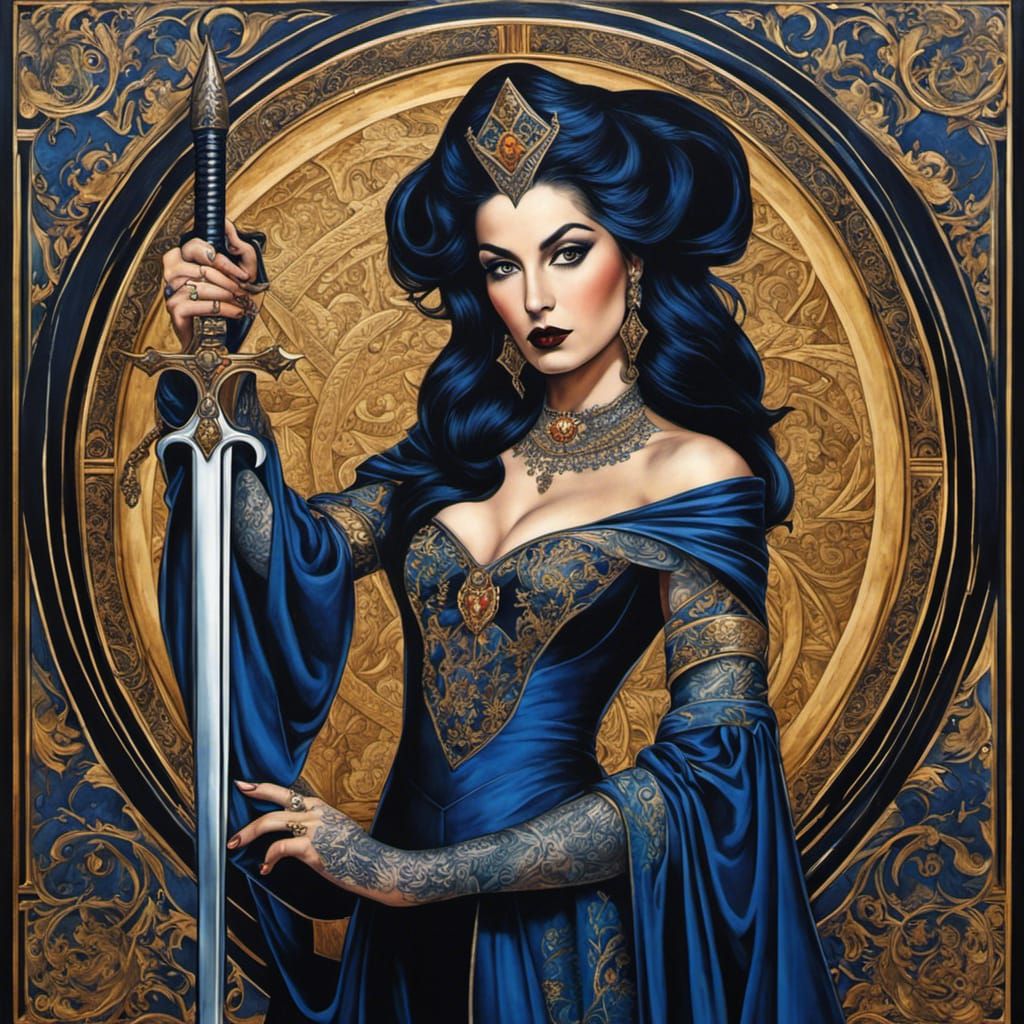 Gothic Magician Morgana with Excalibur, Hyperdetailed Digita...