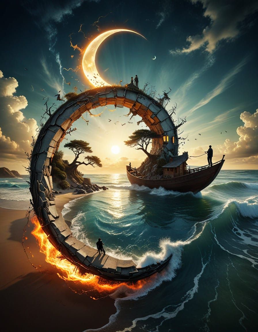 Surreal Yin Yang Landscape in a Cracked Open Fantasycore Clo...