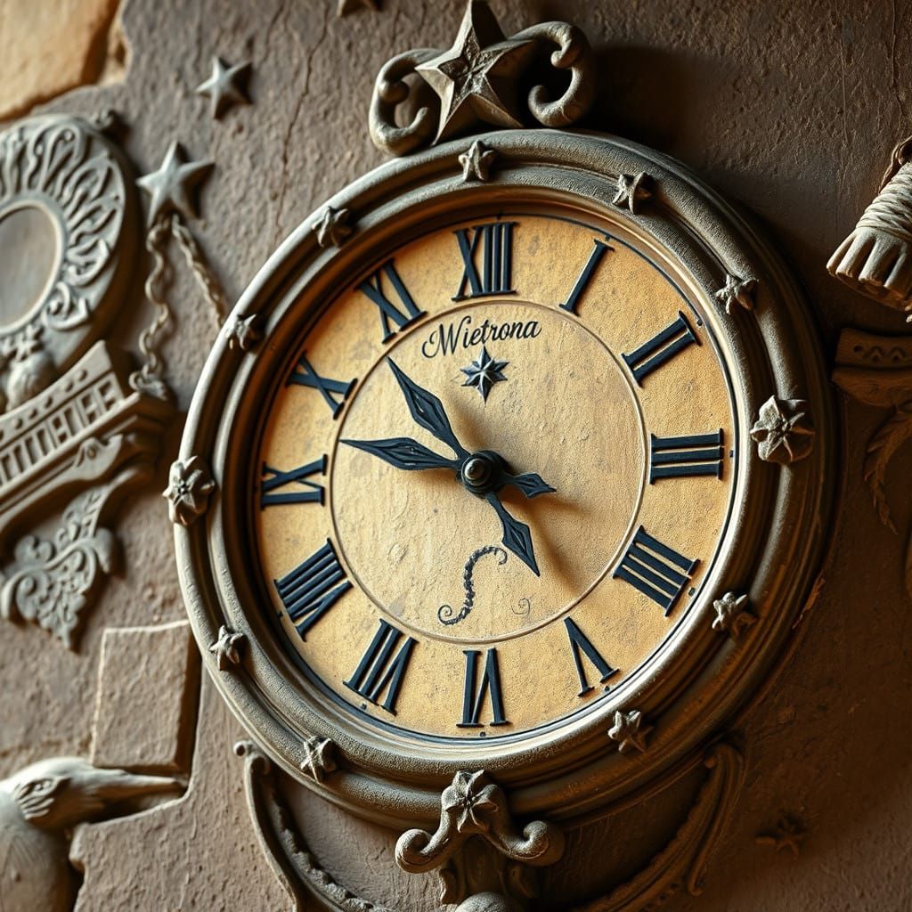 Timeless Ancient Clock Adorned with Celestial Whimsy