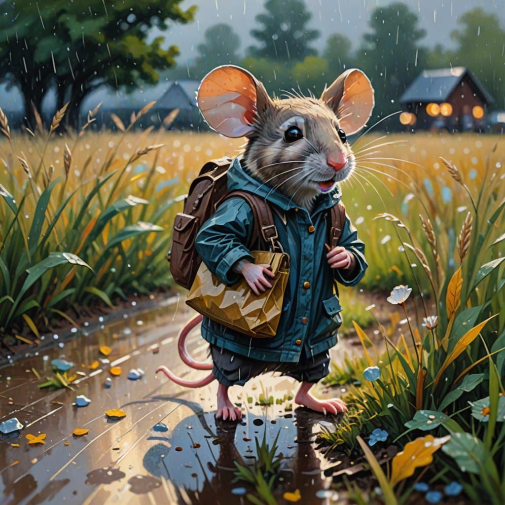 Lost Mouse Under Giant Flower in Dynamic Lighting