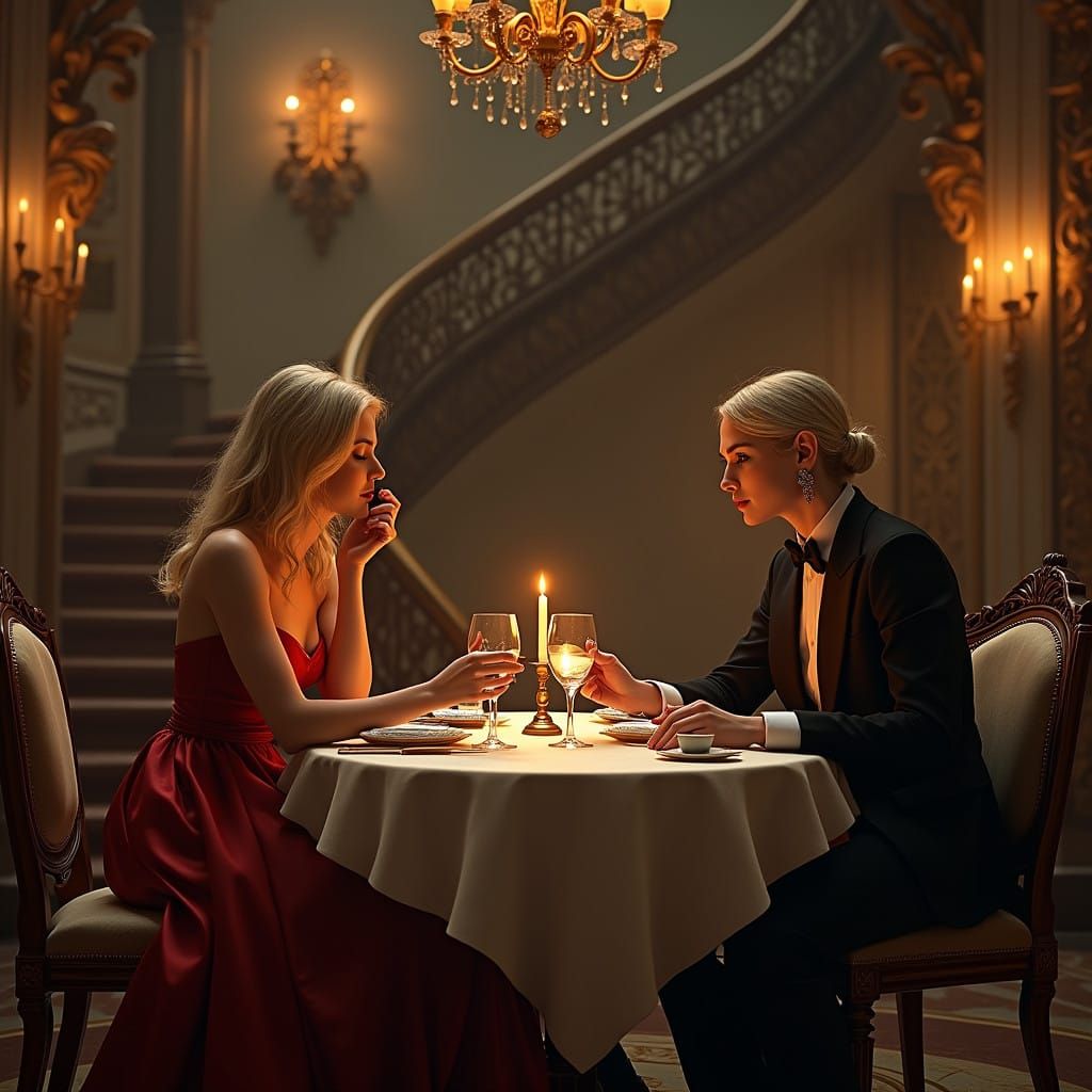 Elegant Blonde Women on a Date in a Lavish Restaurant