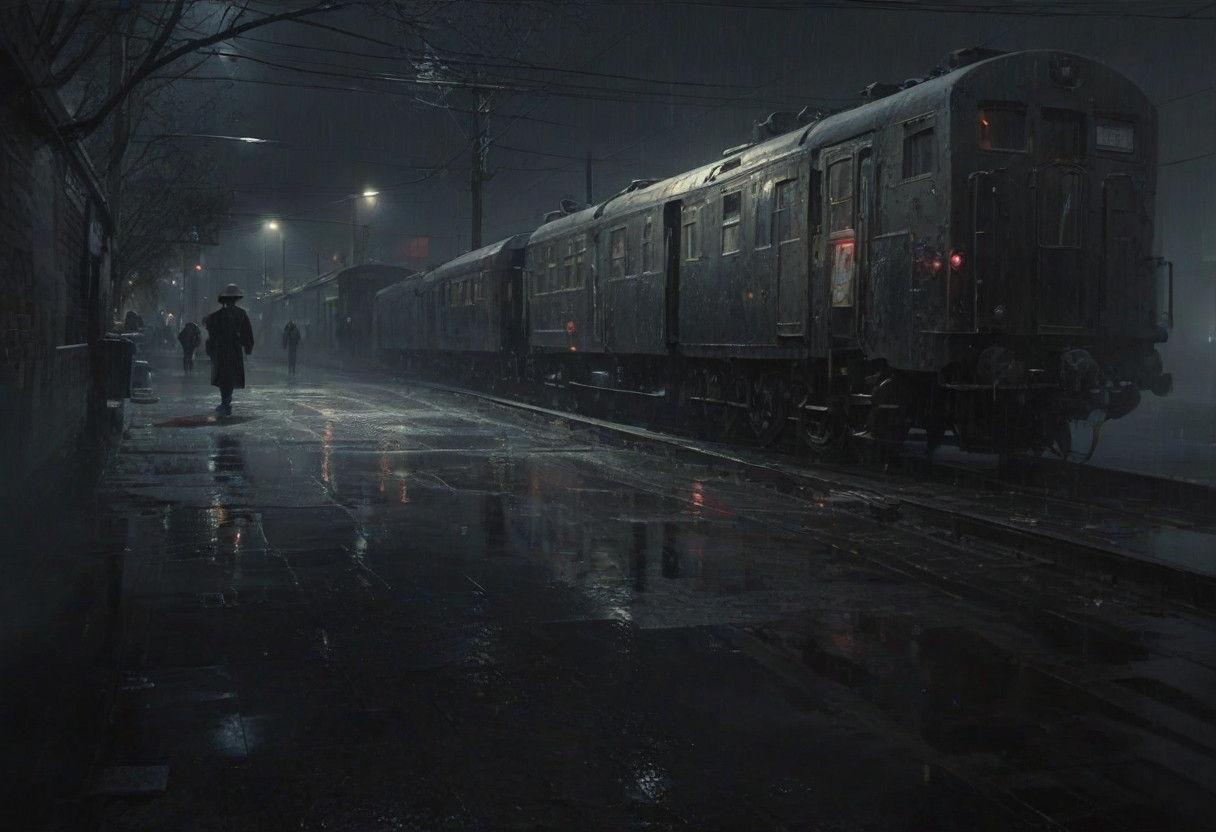 Gritty Film Noir Train Station Scene, Detective Chased in Ra...