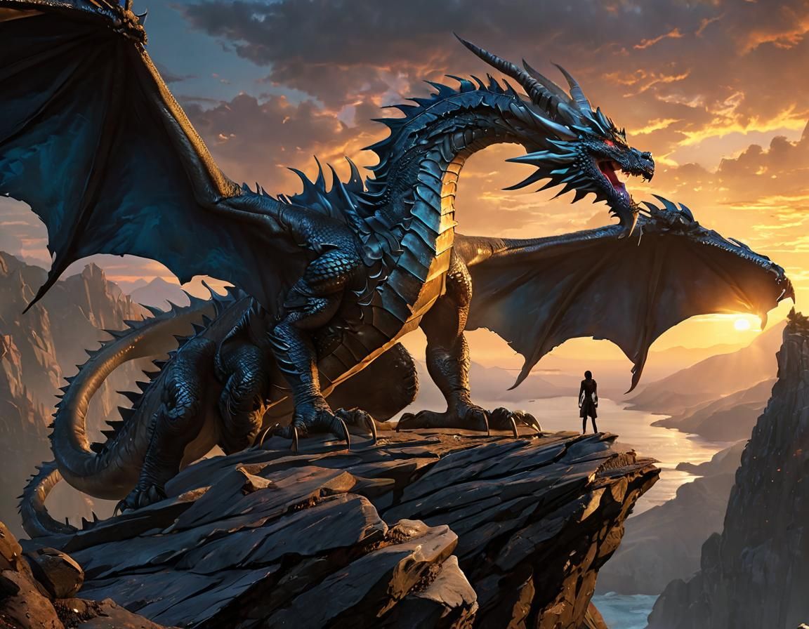 Dragon Guarding Lair in Digital Fantasy Painting
