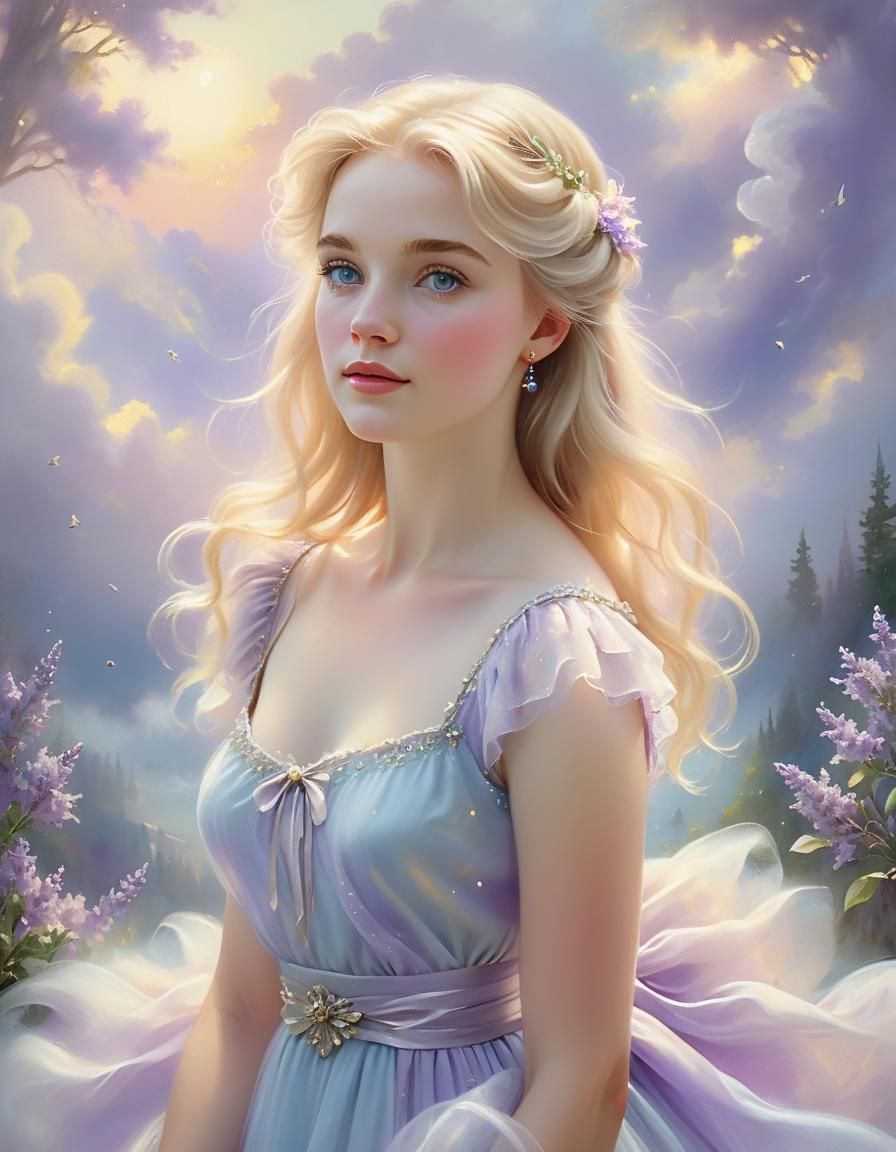 Ethereal Portrait of a Girl in Dreamy Oil Painting