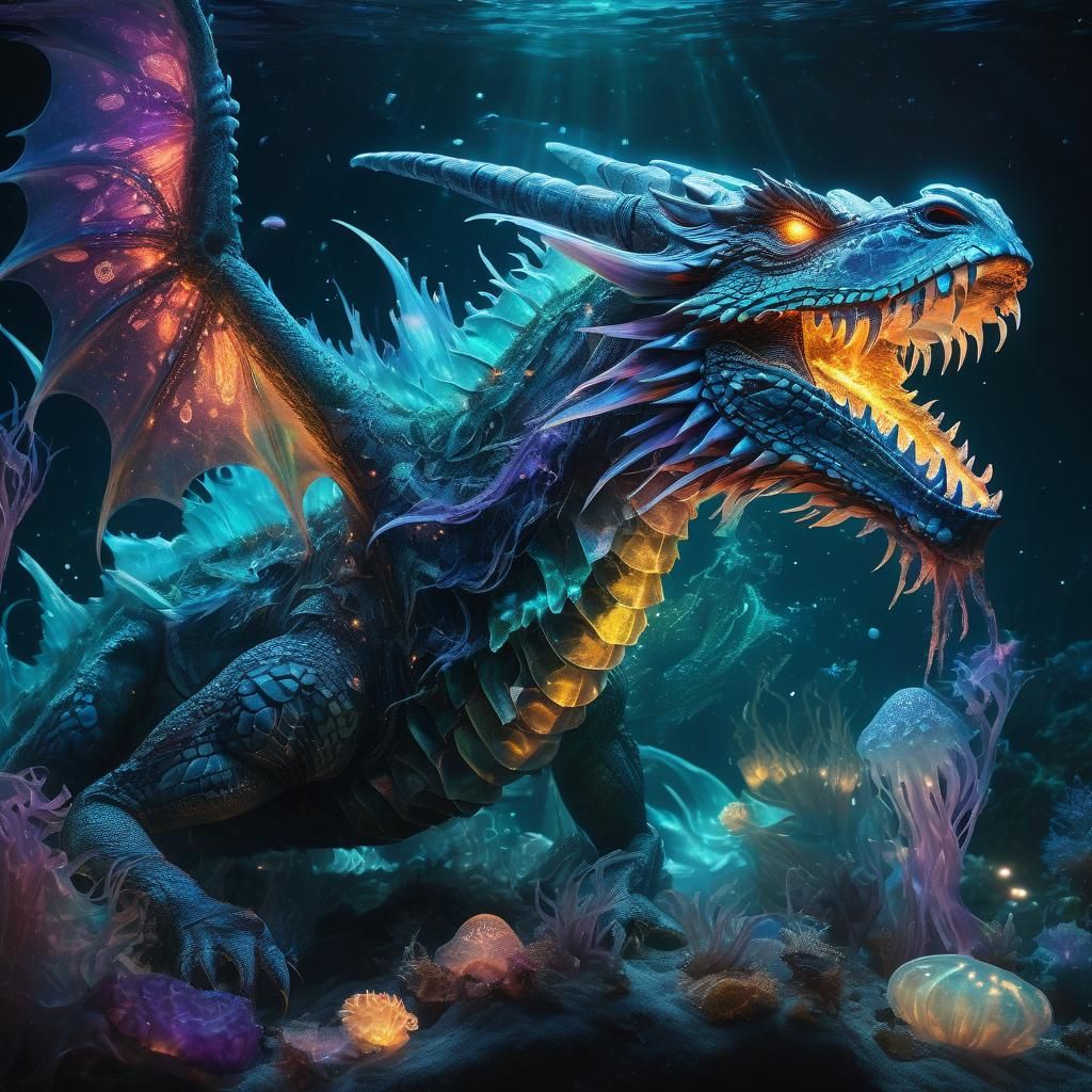 Lunar Dragon in Surreal Underwater Scene
