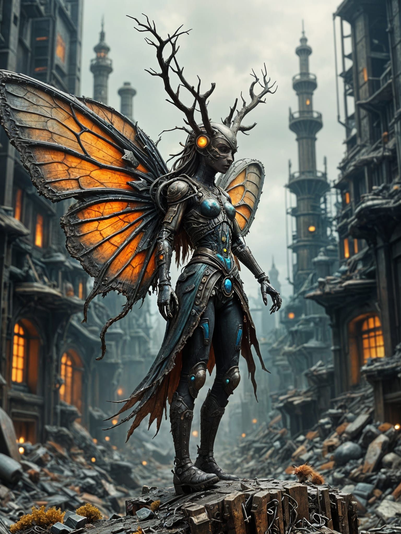 Mechanical Fairy in Post-Apocalyptic Wasteland