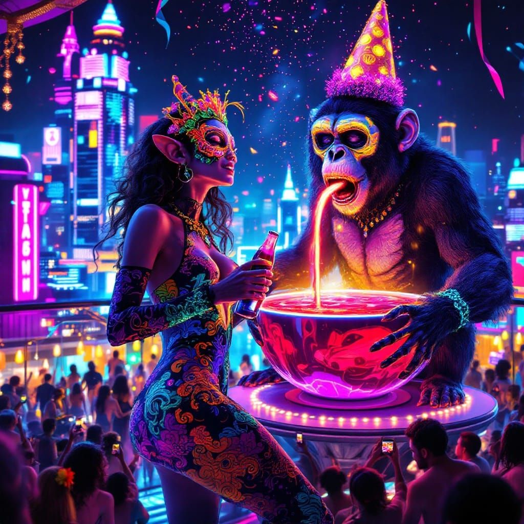 Cyberpunk Party in Futuristic Metropolis