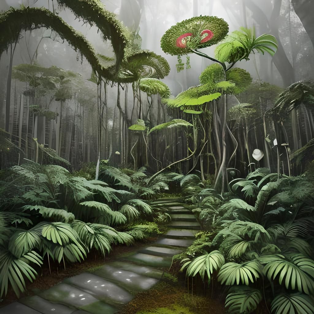 Lush Rainforest: Photorealistic Oil Painting with Fractal El...