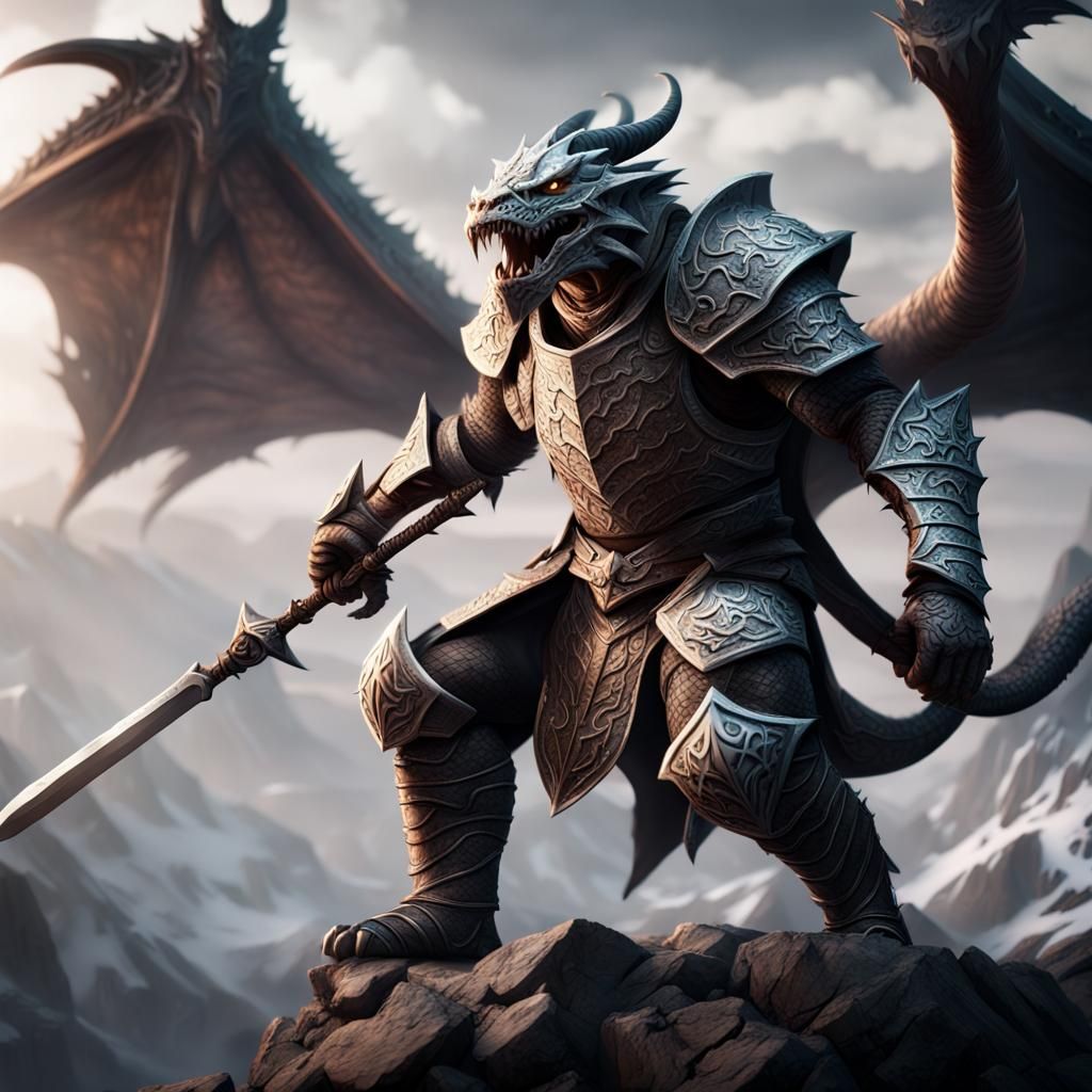 Dragonborn Fighter with White Scales in Epic Style