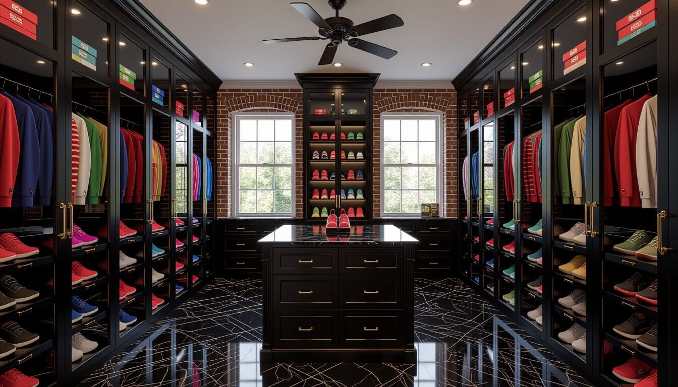 Victorian Walk-In Closet with Showcase Cabinets