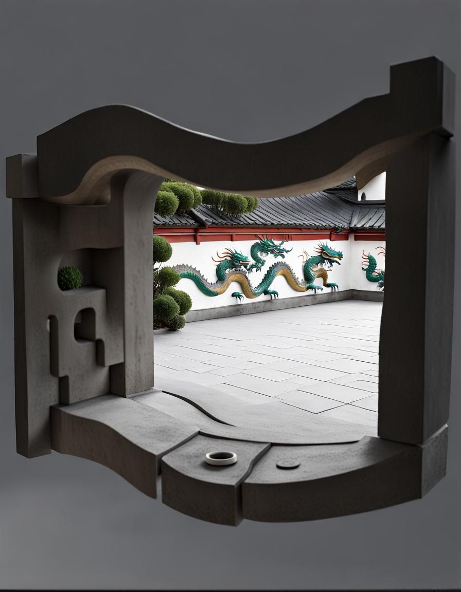 Chinese Ming Garden Wall with Dragon View